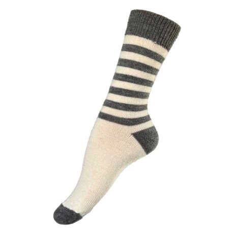 Festival - Alpaka Uld Strømper Stribet Offwhite/Grey