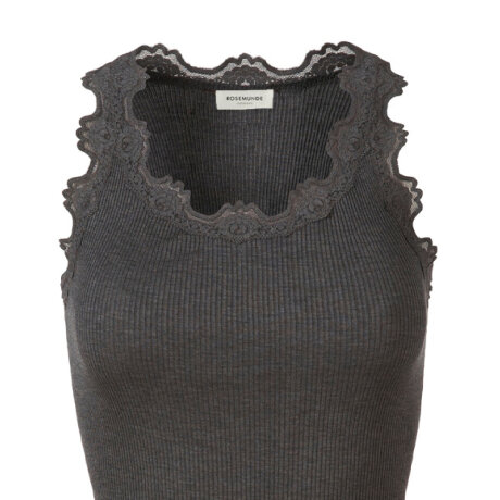 Rosemunde - Silke Top med blondekant Dark Grey MElange
