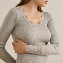 Rosemunde - Silke Bluse med Blondekant Light Grey Melange