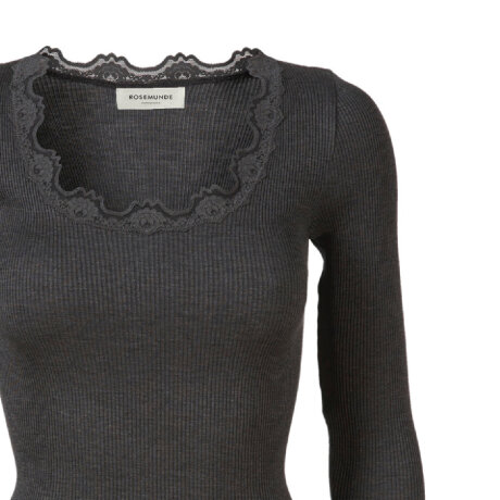 Rosemunde - Silke Bluse med Blondekant Dark Grey Melange