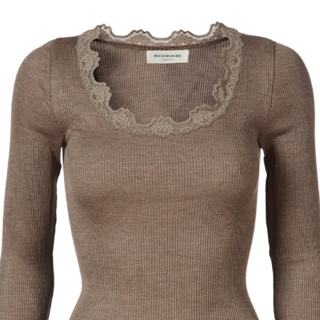 Rosemunde - Silke Bluse med Blondekant Brown Melange