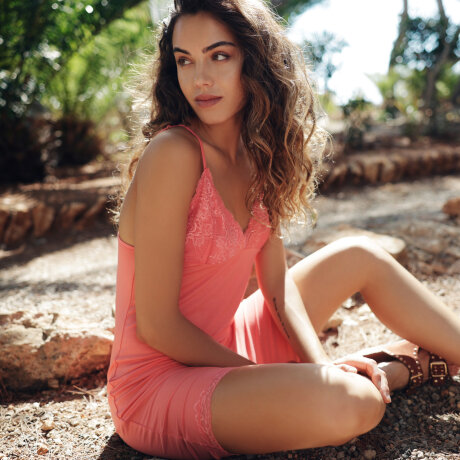 LingaDore - Chemise Kjole med Blonde Spiced Coral