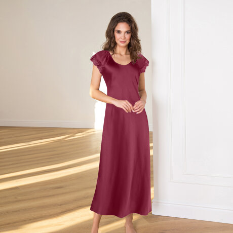 Lady avenue - Silke Natkjole Lang med kort ærme Ruby Red