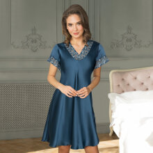 Lady avenue - Silke Natkjole med ærme Dark Petrol